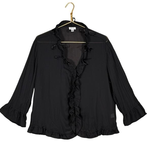 Jaipur Black Sheer Ruffle Tie-Front Blouse | Romantic Goth Boho Top | Size XL - Picture 12 of 13